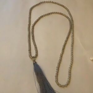 Grey tassel & grey faceted beads 38 inch Necklace